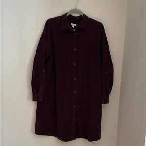 J Jill Corduroy Burgundy Button up Dress w/ Pockets